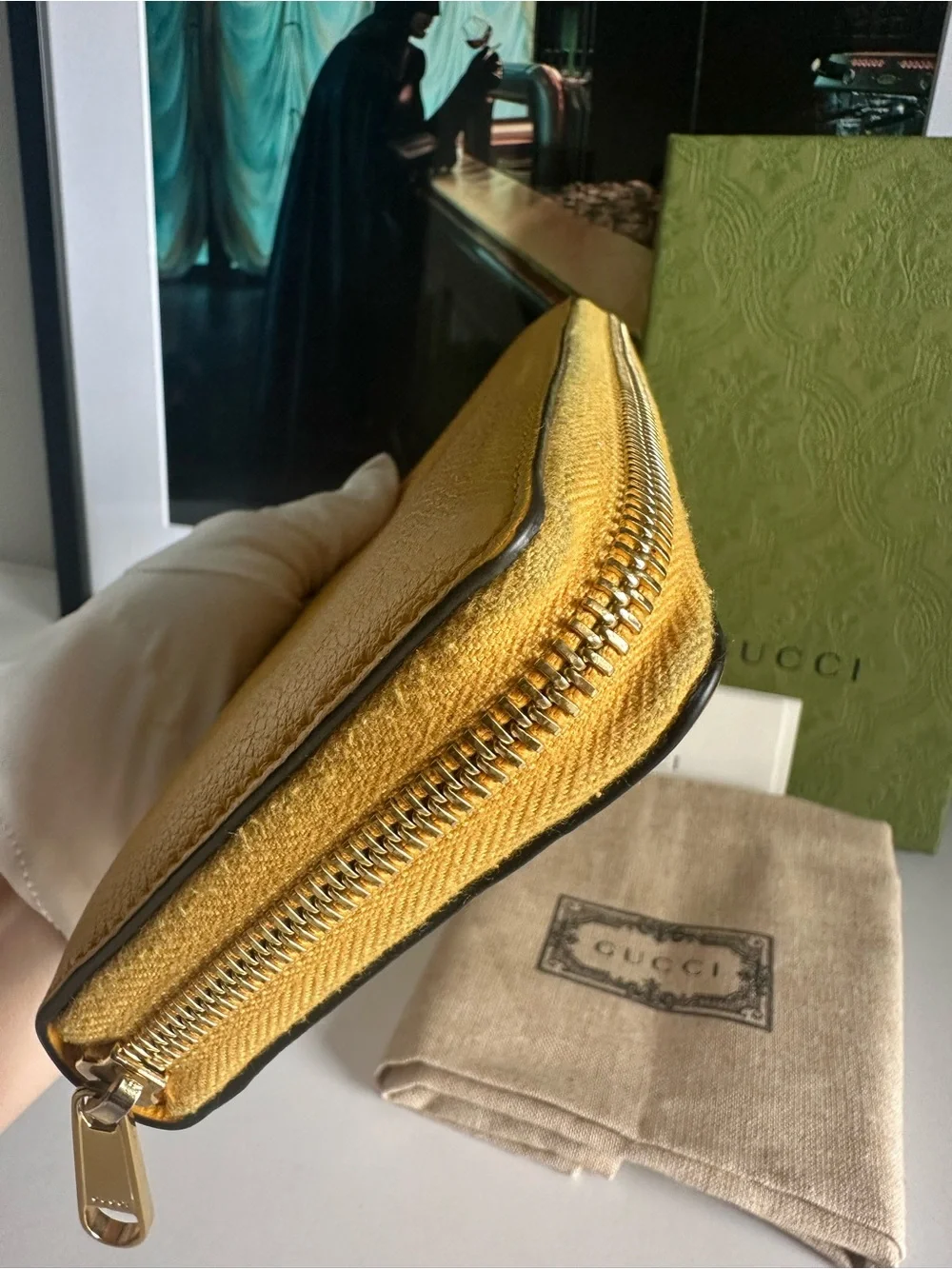 Gucci Yellow Embossed Logo Pebbled Leather Zip Around Wallet w/ Box and Dusty ⭐